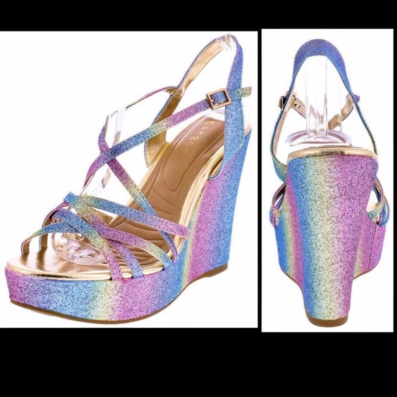 HEAVENS SHERBET GLITTER SLINGBACK WEDGE - Picture 3 of 6